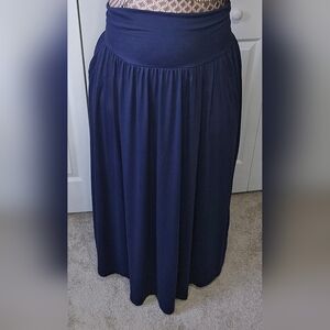 Navy Blue Women's Maxi Skirt With  Pockets XXL